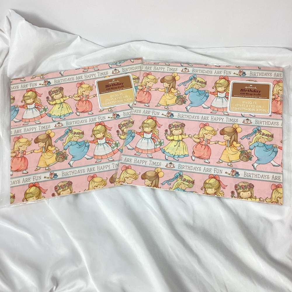 Joan Walsh Anglund Hallmark Birthday Gift Wrap Squares Set of 2 New Old Stock